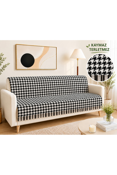 Kaymaz Koltuk Örtüsü %100 Pamuk Terletmez,Kaz Ayağı Desen 170x210 cm