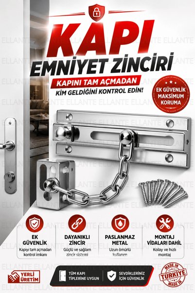 ellante Beşel Kapı Emniyet Zinciri Çelik Kapı Güvenlik Zinciri Ahşap Kapı Emn...
