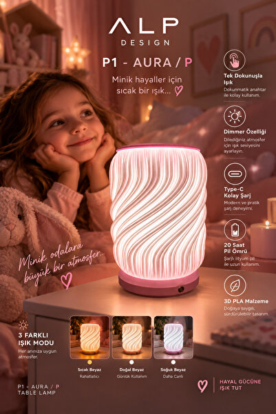Alpdesign Modern Dekoratif Masaüstü LED Aydınlatma | Şarjlı Masa Lambası – P1...