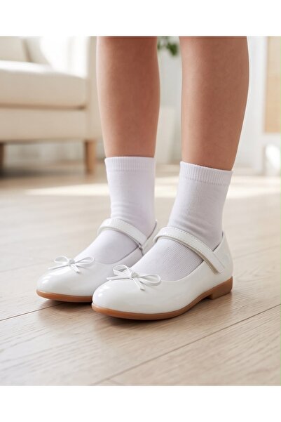 AKTAŞ ORTOPEDİ Girl's White Patent Leather Orthopedic Ballerina Shoes with Mu...
