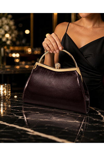 BEEGİ KIRIŞIK KAHVERENGİ KADIN ABİYE CLUTCH ZİNCİRLİ PORTFÖY DÜĞÜN ÇANTASI