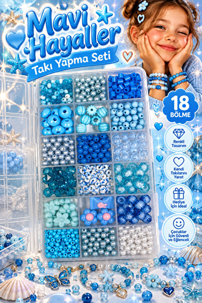 By MO Accessories Çocuklar İçin Mavi Boncukla Takı Yapma Seti 2 - Hobi Boncuk...