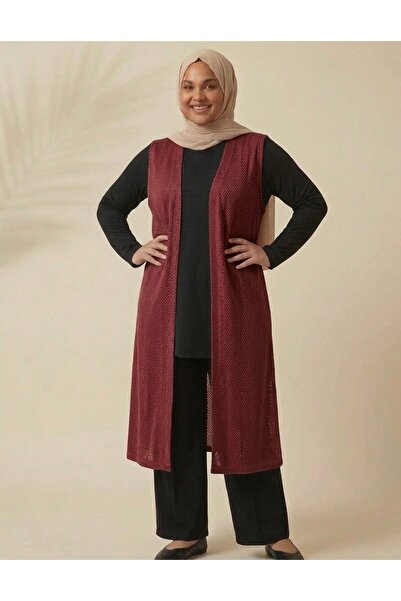 RESPİRO Relaxed Fit Lace Vest Plus Size Long Vest Soft Breathable