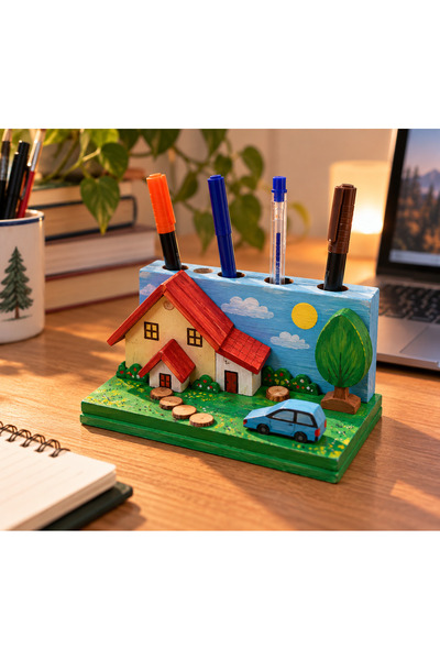 ELSA Decorative Wooden Village Concept Pen Holder – a Warm Touch to Your Desk