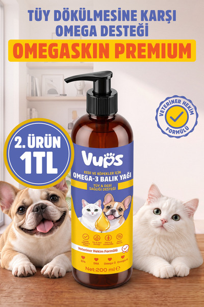 VUPS OmegaSkin Premium Kedi ve Köpekler İçin Omega 3-6 Balık Yağı – Tüy ve De...
