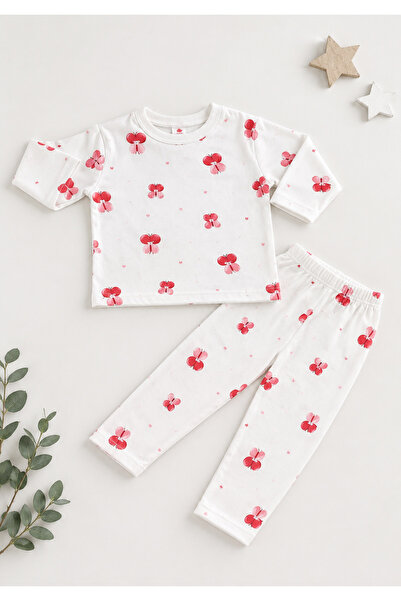 ONE bebek Cherry Heart Pattern İkili Kız Bebek Takımı