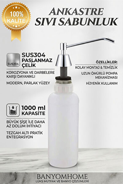 Paslanmaz Çelik Ankastre Sıvı Sabunluk Metal Çelik Başlık SS304 Kalite