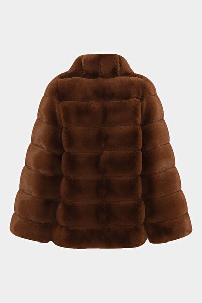 Açelya Okcu Premium Stand Collar Women's Rex Faux Fur Coat
