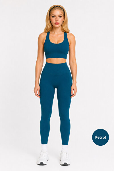 Formactive Petrol Blue U-Neck Bustier and Push up Seamless Leggings Set 1920-...