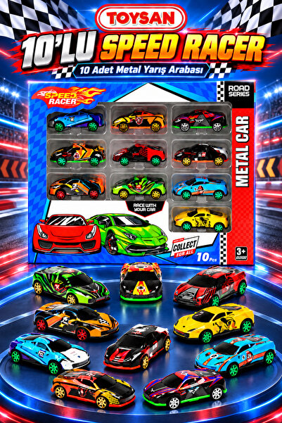 Toysan 10lu Speed Racer Metal Araba 10 Adet Metal Yarış Arabası