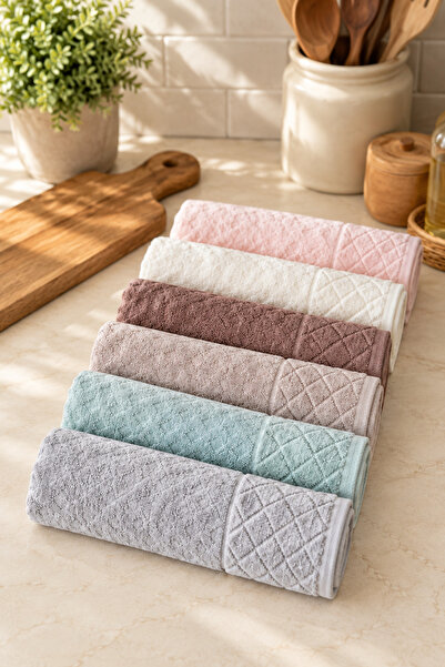 GONCA Kristal Desenli Renkli Havlu 30x50 cm 6'lı Set %100 Pamuk
