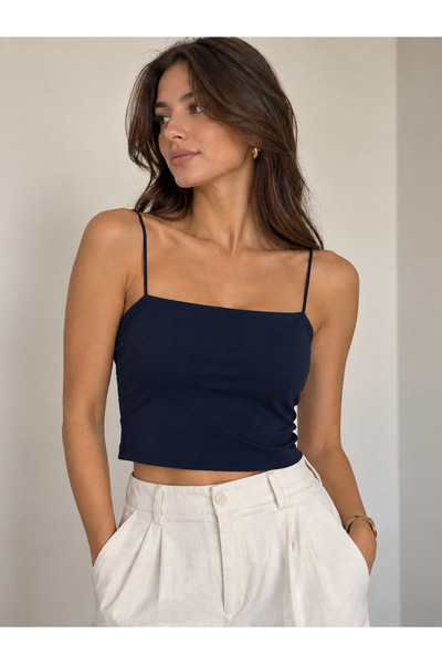 İp Askılı Elit Lacivert Crop Top