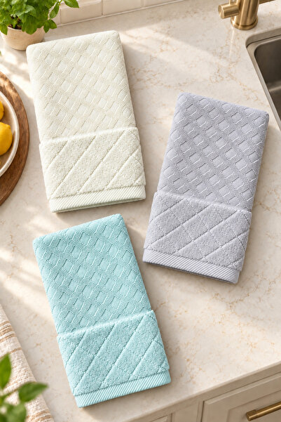 GONCA Kristal Desenli Havlu 30x50 cm 3'lü Set %100 Pamuk