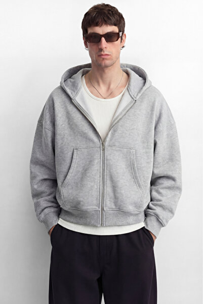 TWILIT Oversize Basic Fermuarlı Sweatshirt Hırka Kapüşonlu Hoodie %100 Pamuk ...