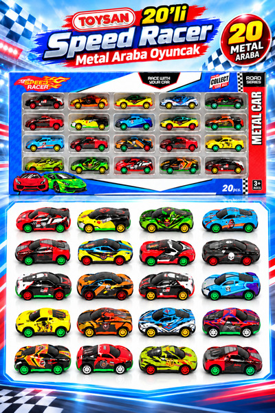 Toysan 20 li Speed Racer Metal Araba Oyuncak - 20 METAL ARABA