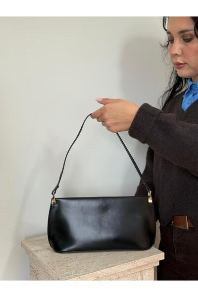 lalettobags Γυναικεία Μαύρη Τσάντα Μπαγκέτα Gala Model με Χρυσή Λεπτομέρεια