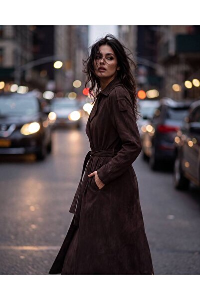 Womengrom Fame Kadın Kemerli Süet Trençkot
