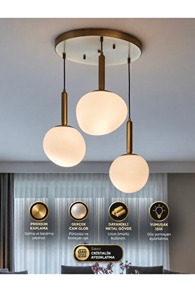 Cristalin Aydınlatma Egg Modern Bronze Gövde 3 lü Sarkıt Avize