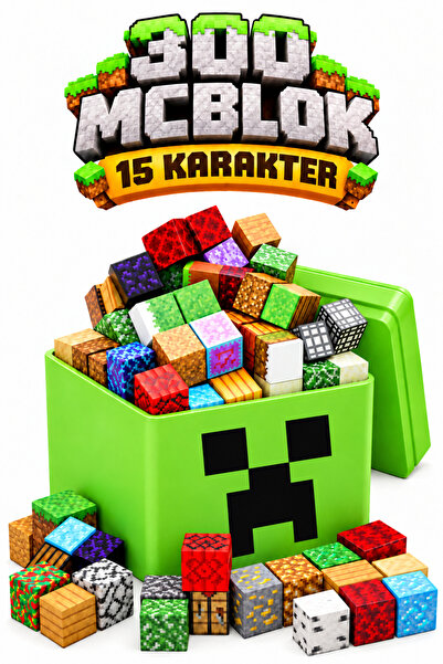 McBlok Creeper Kutulu Minecraft Manyetik Blok Seti - 300 Parça + 15 Karakter