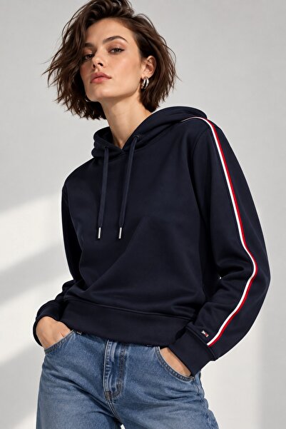 Tommy Hilfiger relaxed kesim interlok kumaş şeritli sweatshirt