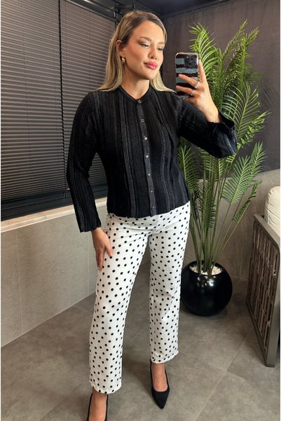 MİR STORE Black Knitwear Cardigan with Lurex Fine Woven Detail
