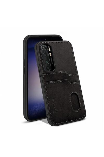 Zebana Xiaomi Mi Note 10 Lite Uyumlu Kılıf Kartlıklı Lüx Deri Kılıf Siyah
