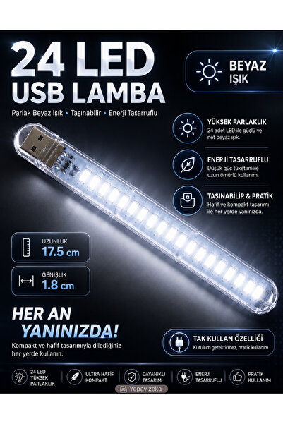 Unichrome 24 Led Beyaz Işık Taşınabilir Mini Usb Led Lamba