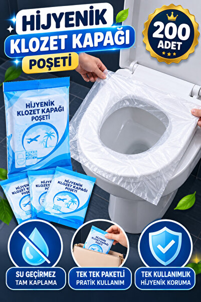 Hane Dostu 200 Adet Hijyenik Klozet Kapağı Poşeti – Su Geçirmez, Tam Kaplama,...