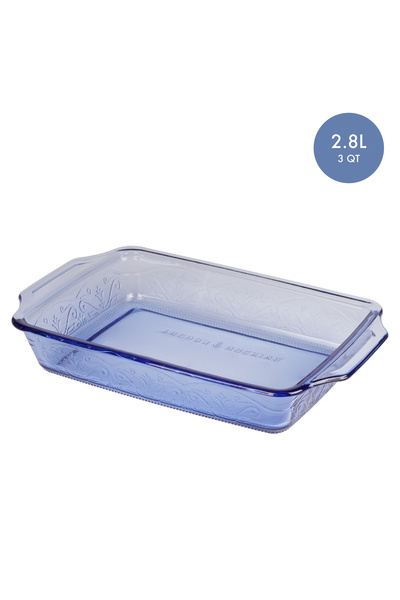 Anchor Hocking Laurel Embossed 3QT Bake Dish Transparent Glass Rectangular Ba...