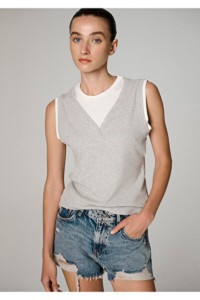 Mavi Çift Katlı Açık Gri Kolsuz Tişört Slim Fit / Dar Kesim 1614116-87033