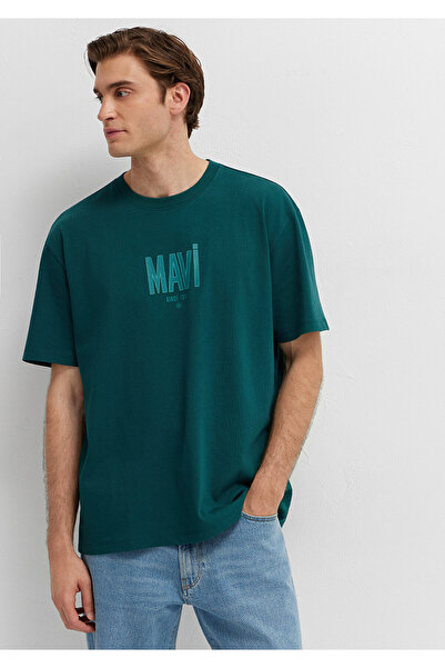 Mavi Logo Baskılı Yeşil Tişört Loose Fit / Bol Rahat Kesim 0613570-90366