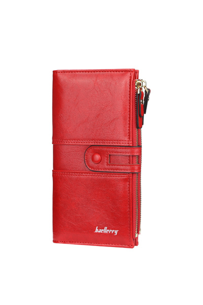 Choice4 Red 1Pcs Retro Oil-Wax Style Women's Long Wallet, Multi-Card Slot Dou...