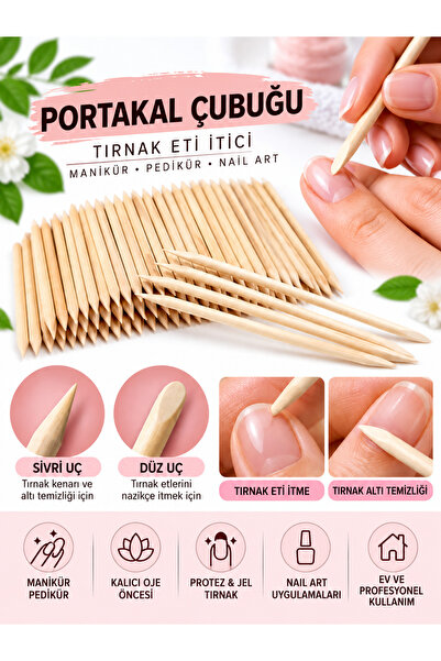 BİYUTREND Portakal Çubuğu Tırnak Et Itici Ahşap Çubuk -50'li