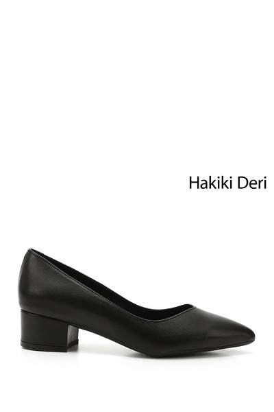 GÖNDERİ(R) Kadın Siyah Kısa Kalın Topuklu Hakiki Deri Ayakkabı