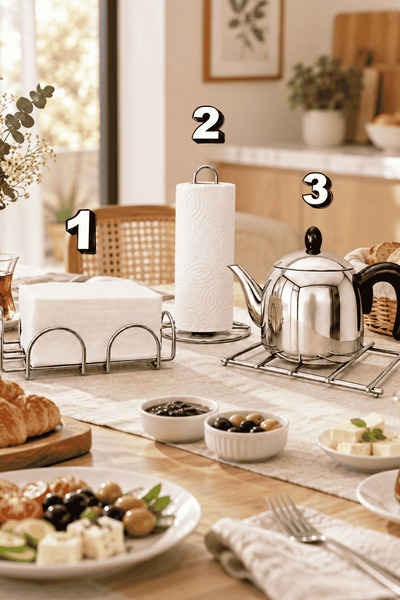 Edora Home Σετ 3 τεμαχίων γυαλιστερό ασημί θήκη για χαρτοπετσέτες και πετσέτε...