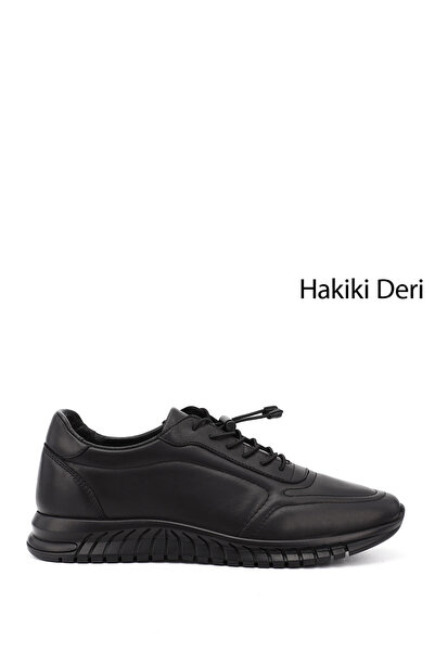 GÖNDERİ(R) Erkek Siyah Bağcıklı Kauçuk Taban Hakiki Deri Sneaker