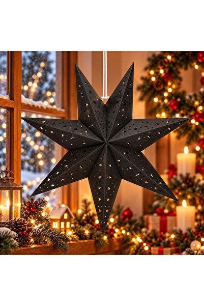 SERSIMO Stea decorativă 3D din hârtie ajurată, 50 cm, negru