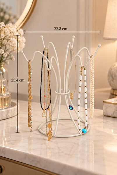 Edora Home Beige 6-Hook Jewelry Stand Necklace Bracelet Rosary Organizer Stai...