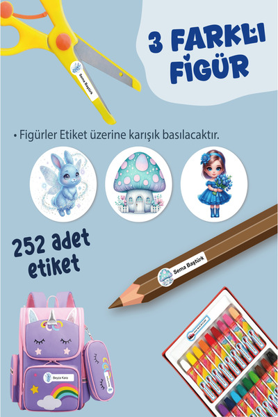 YUNUS COPY School Label Pen Notebook Label My Blue World Custom Name Writable Label - 252 Pieces