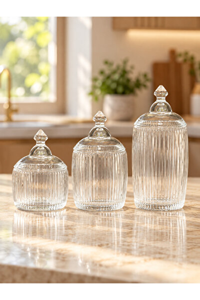AR HOME طقم برطمانات زجاجية فاخرة لتخزين القهوة والشاي - 3 قطع