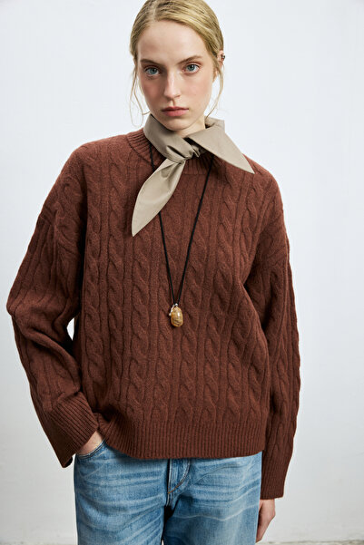Lufian Stella Camel Hair Blended Crew Neck Knitwear Sweater Burgundy