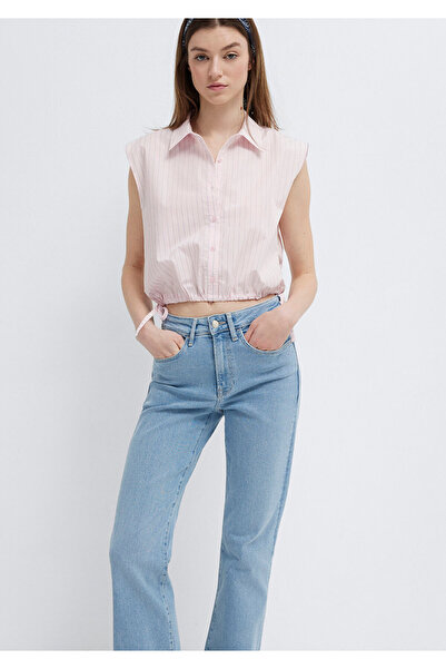 Mavi Çizgili Pembe Crop Bluz 1211472-91599