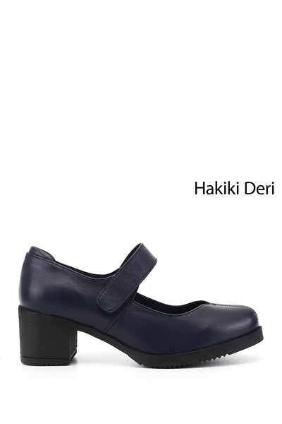 GÖNDERİ(R) Kadın Lacivert Antik Kalın Topuklu Mary Jane Hakiki Deri Ayakkabı