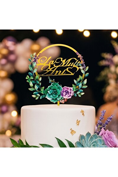 Gift Design Decor pentru tort: Decor pentru tort cerc cu flori verzi