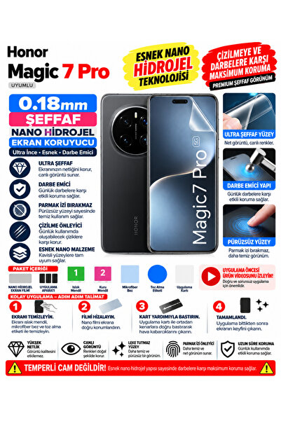 Astakos Honor Magic 7 Pro Uyumlu 0.18mm Şeffaf Nano Hidrojel Darbe Emici Kırı...