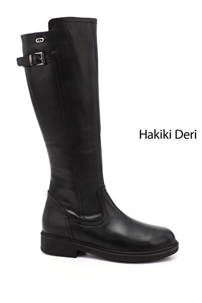 GÖNDERİ(R) Kadın Siyah Fermuarlı Kauçuk Taban Hakiki Deri Çizme