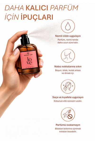 ASHLEY JOY Love Kadın Parfüm EDP 50 ML | Oryantal & Çiçeksi | Zencefil, Yasemin, Paçuli | Amber Renkli Cam Şişe