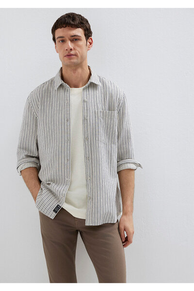 Mavi Çizgili Beyaz Gömlek Regular Fit / Normal Kesim 0211914-18790