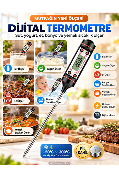 Unichrome Siyah Renk Dijital Gıda Yemek Termometresi Yemek Isı Ölçer