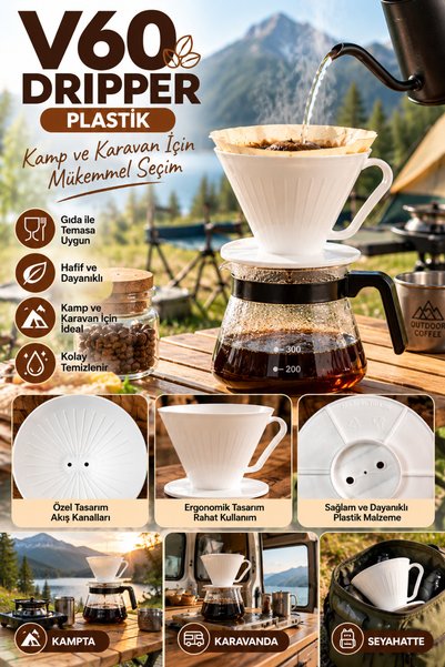 COLD BREW TREND by uğur cadırcı V60 Plastic Dripper Coffee Brewing Apparatus - Food Grade, Lightweight, Unbreakable, Filter Coffee Brewer for Camping and Rv